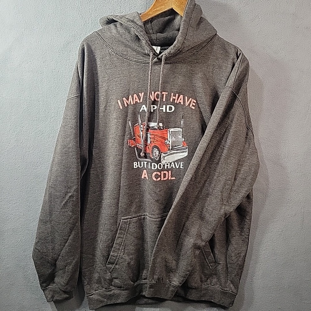 Trucker Hoodie Mens XL Gray I May Not Have A‎ Phd But I Do Have A Cd Greyl